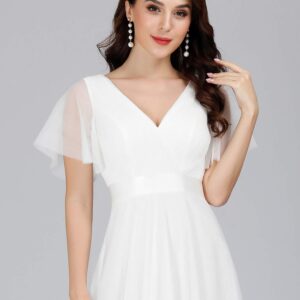 Ever-Pretty Women's Mother of Bride Dress Double V-Neck Empire Waist Front Wrap Tulle Bridesmaid Dress White US4