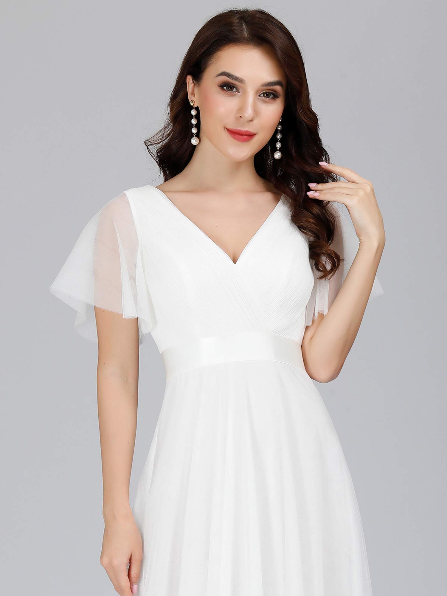 Ever-Pretty Women's Mother of Bride Dress Double V-Neck Empire Waist Front Wrap Tulle Bridesmaid Dress White US4