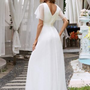 Ever-Pretty Women's Mother of Bride Dress Double V-Neck Empire Waist Front Wrap Tulle Bridesmaid Dress White US4