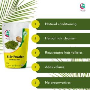 Yogi's Gift Sidr Leaf Powder | Organically grown 10 Oz (283 g) | Natural Herbal Hair Cleanser & Conditioner | Rejunivates Hair follicles | Hair Care Powder