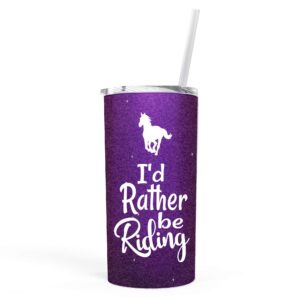 horse gifts for girls and women birthday ideas travel tumbler or coffee mug for her with lid and straw purple 0263