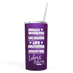 labor and delivery nurse graduation birthday gift for women travel tumbler or coffee mug for her with lid and straw purple 0262