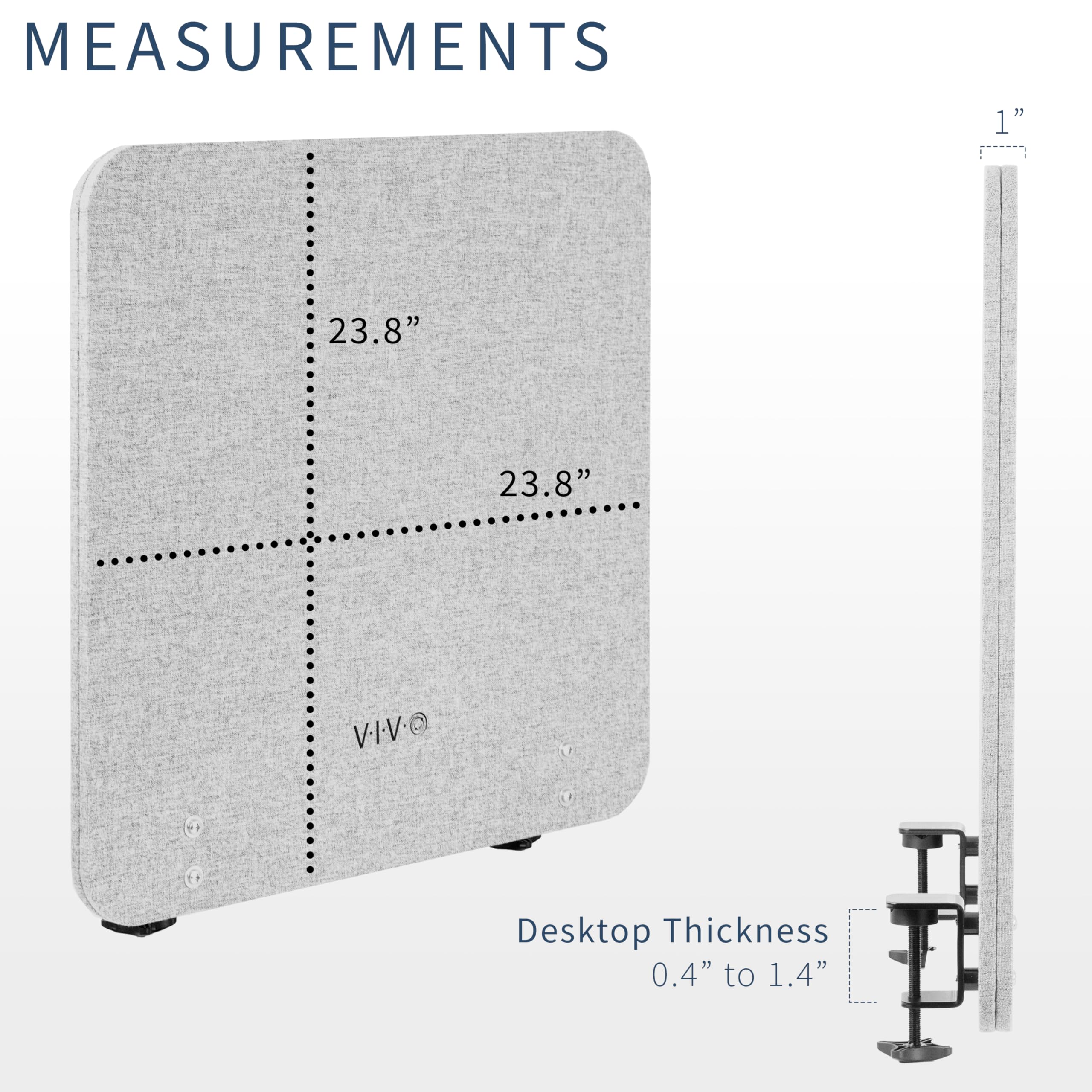 VIVO Clamp-on 24 x 24 inch Privacy Panel, Sound Absorbing Cubicle Desk Divider, Acoustic Partition, Gray, PP-1-V024G