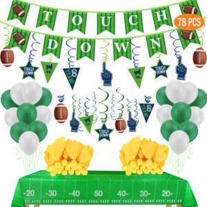 football party decorations-include tablecloths, penalty flag paper napkins, banner, hanging swirls and balloons for super bowl party supplies