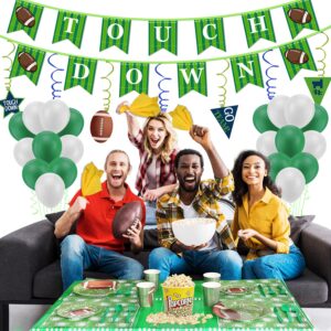 Football Party Decorations-include Tablecloths, Penalty Flag Paper Napkins, Banner, Hanging Swirls and Balloons for Super Bowl Party Supplies