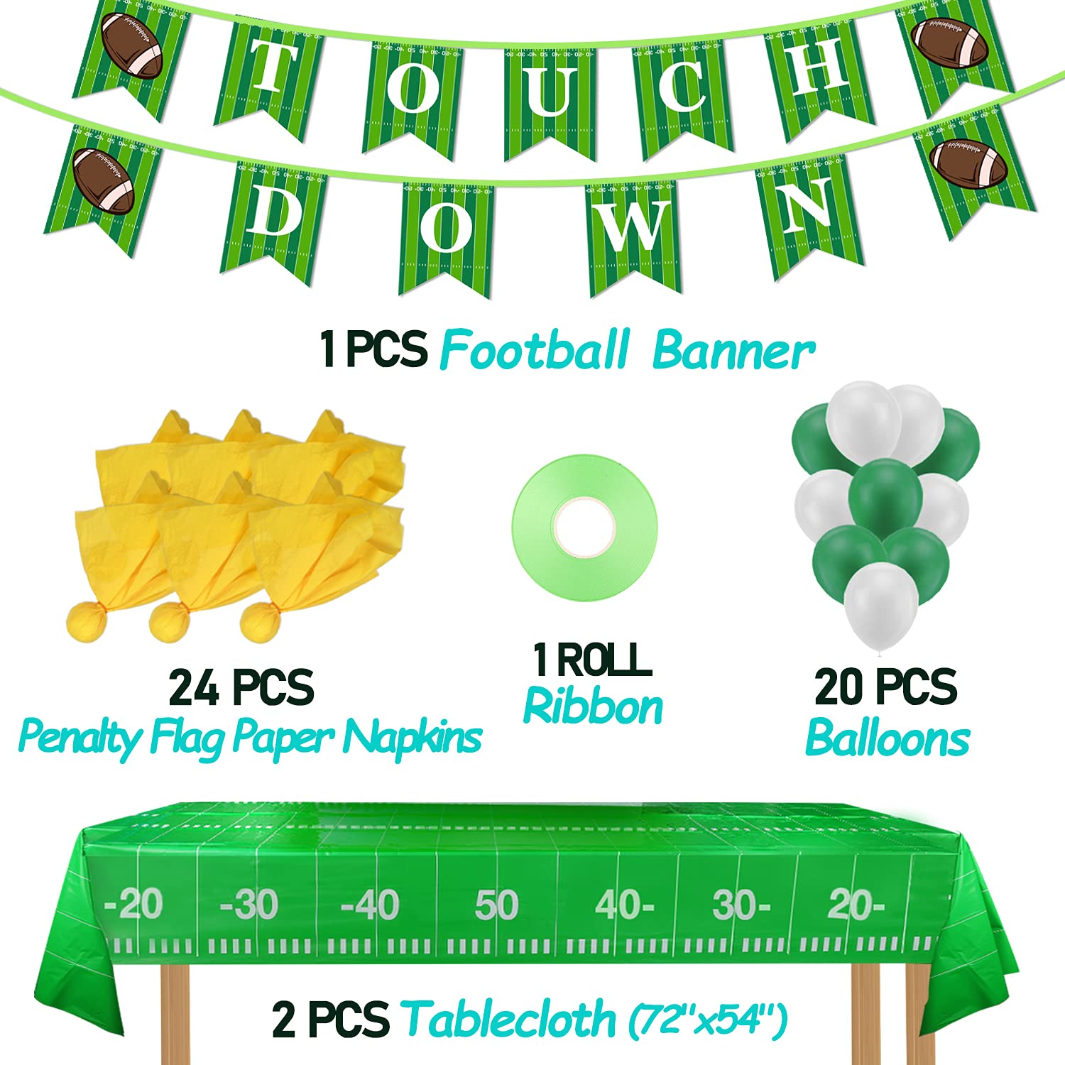 Football Party Decorations-include Tablecloths, Penalty Flag Paper Napkins, Banner, Hanging Swirls and Balloons for Super Bowl Party Supplies