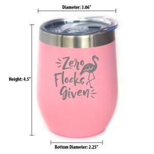 Zero Flocks Given - Flamingo Wine Tumbler with Sliding Lid - Stemless Stainless Steel Insulated Cup - Cute Funny Outdoor Camping Mug - Pink