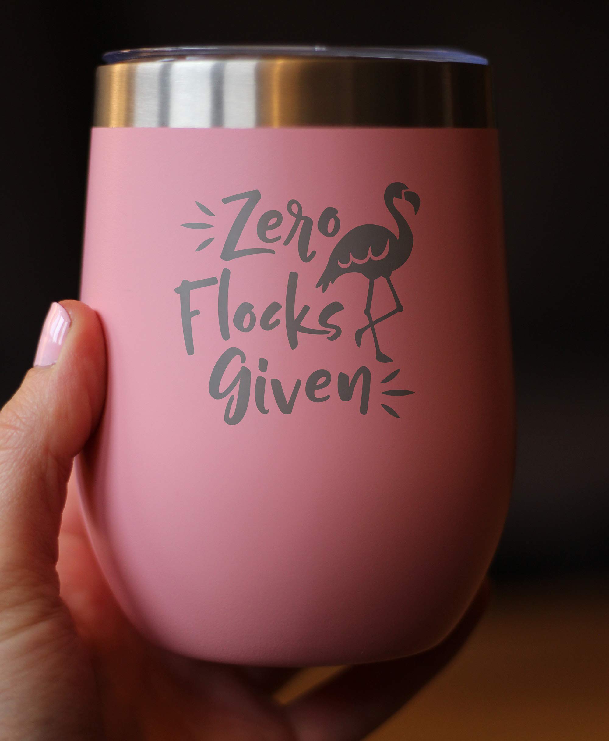 Zero Flocks Given - Flamingo Wine Tumbler with Sliding Lid - Stemless Stainless Steel Insulated Cup - Cute Funny Outdoor Camping Mug - Pink