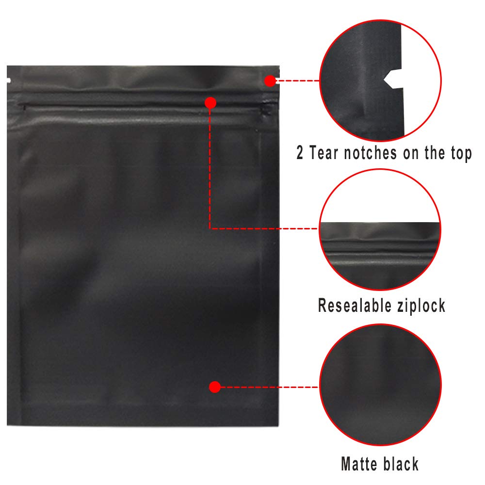 100 Pack Mylar Bags - 5.5 x 7.8 Inch Resealable Foil Pouch Bag Food Storage Pouch Matte Black