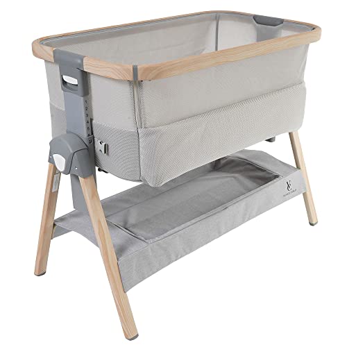 Venice Child California Dreaming Bedside Crib Bassinet w/Travel Bag, Removable Compressed Cotton Mattress, Height Adjustable, Easy Clean - Grey