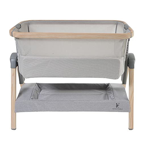 Venice Child California Dreaming Bedside Crib Bassinet w/Travel Bag, Removable Compressed Cotton Mattress, Height Adjustable, Easy Clean - Grey