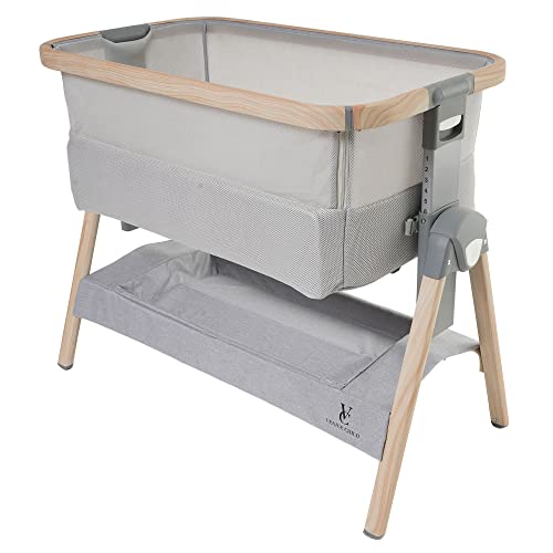 Venice Child California Dreaming Bedside Crib Bassinet w/Travel Bag, Removable Compressed Cotton Mattress, Height Adjustable, Easy Clean - Grey