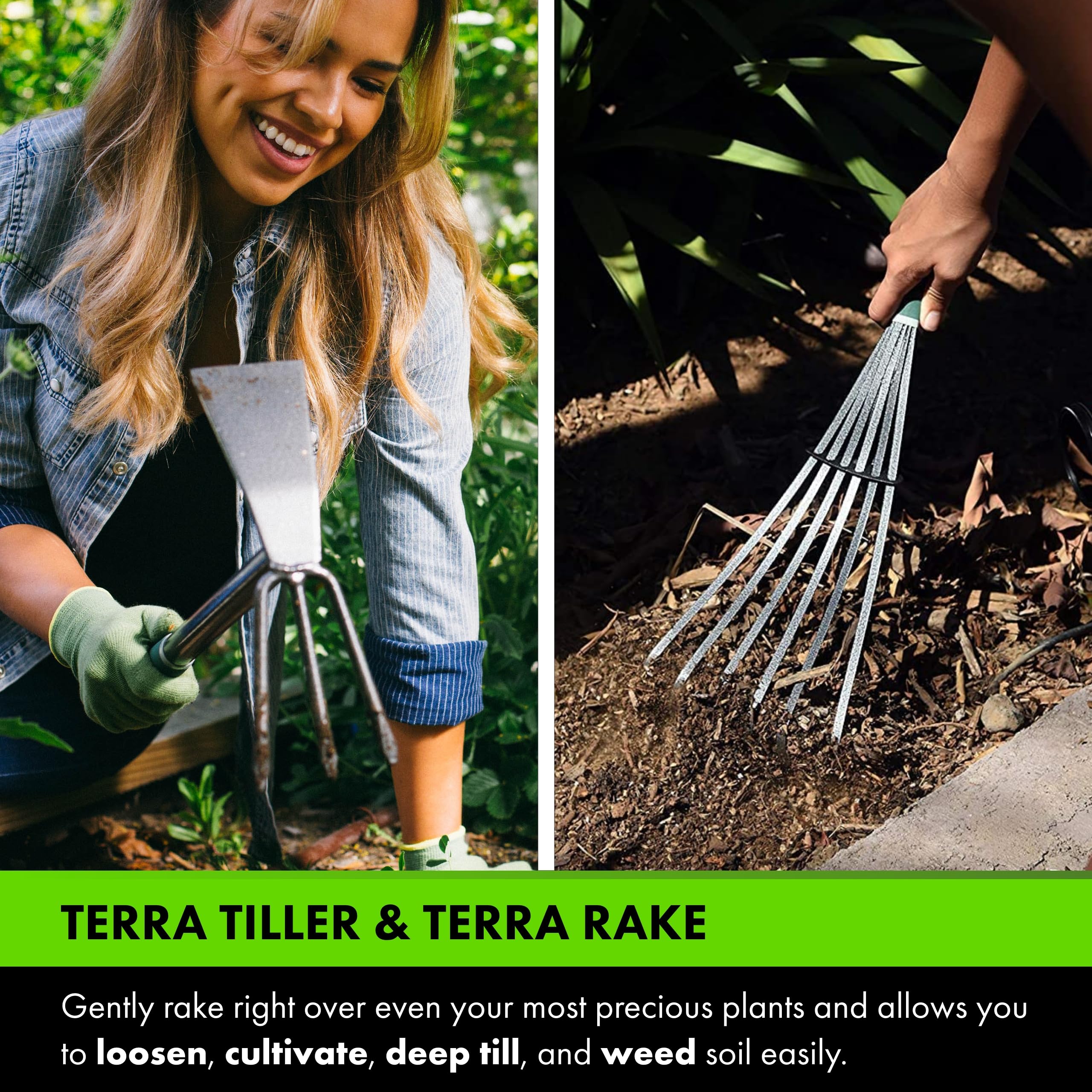 Yard Butler- Garden Kneeler/Seat with Terra Rake and Terra Tiller - Gardening Tools & Supplies Set Perfect for Gardeners - Ergonomic & Durable Designs