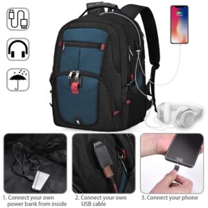 NUBILY Laptop Backpack 17 Inch Waterproof Extra Large TSA Travel Backpack Anti Theft College Business Mens Backpacks with USB Charging Port 17.3 Gaming Computer Backpack for Women Men Blue 45L