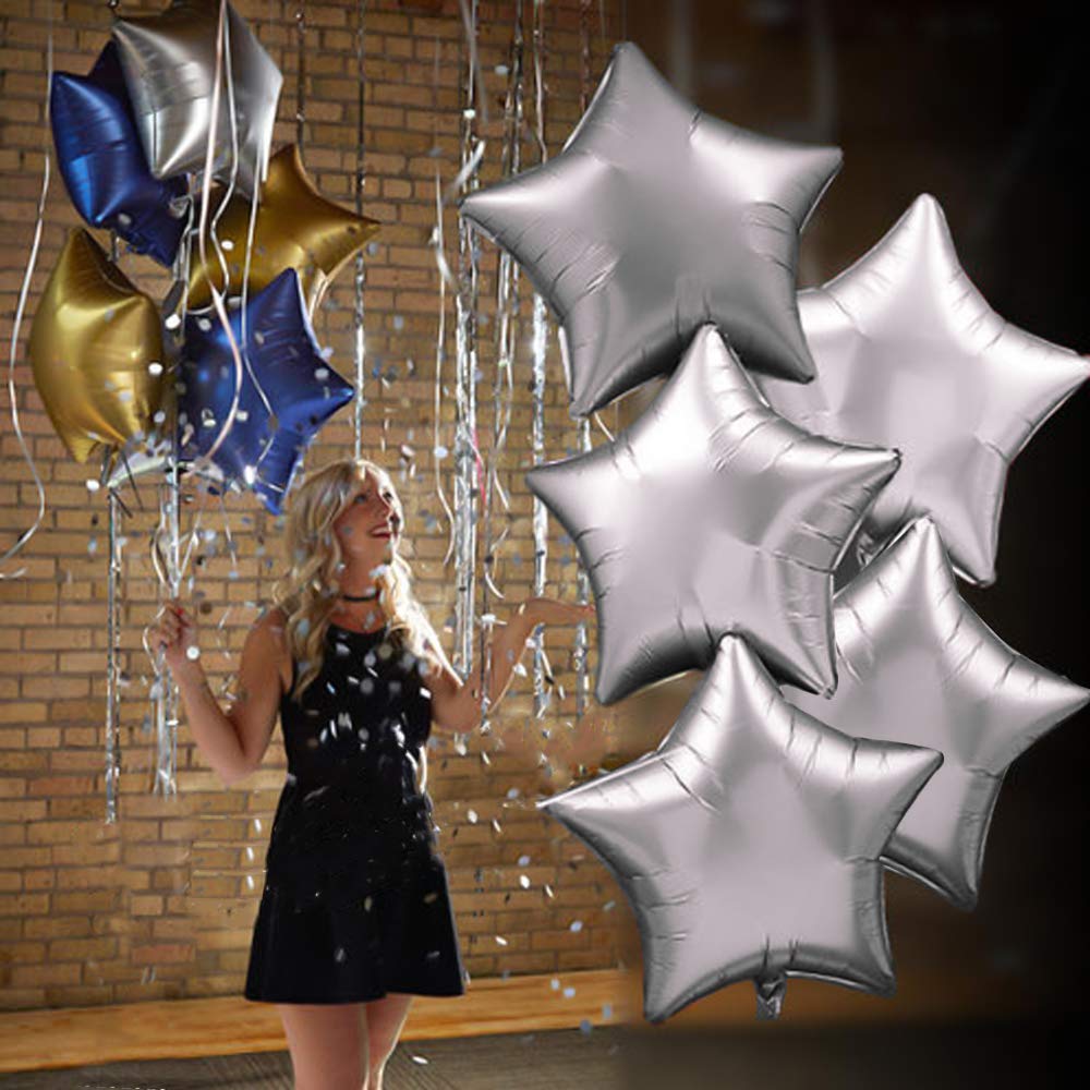 Owevvin 20 Pcs 18 Inch Silver Star Balloons, Aluminum Foil Balloon Mylar Balloon Metallic Balloons for Birthday, Wedding, Baby Shower, Party Decoration, Festive Décor