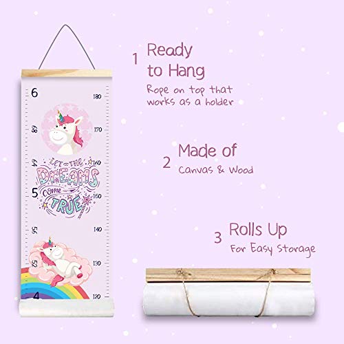Height Growth Chart for Kids Unicorn - Baby Measuring Canvas Ruler. Nursery Hanging Wall Decor for Girls, Perfect Baby Shower Newborn Gift, Size in Foot Inches Centimeters…
