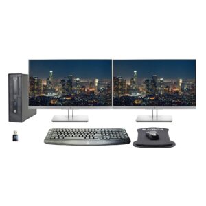 HP EliteDesk 800 G1 SFF Desktop, Intel i7, 16GB, 500GB SSD, Dual (2) E243 24-inch HP FHD Monitors, WiFi, Windows 10 Pro (Renewed)