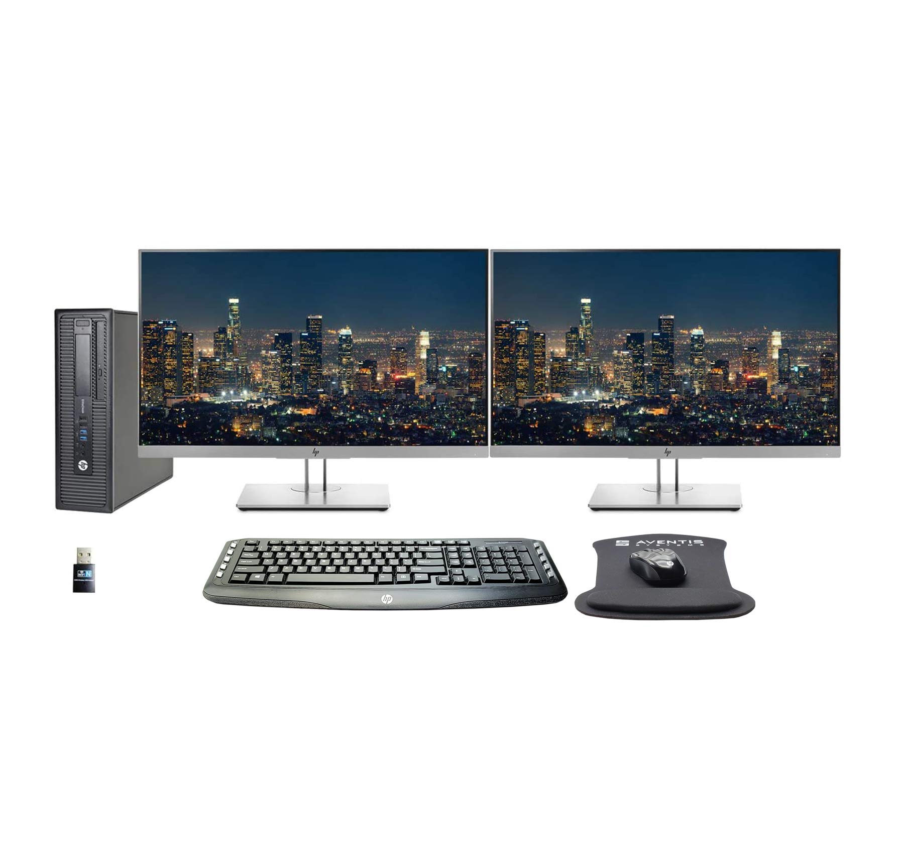 HP EliteDesk 800 G1 SFF Desktop, Intel i7, 16GB, 500GB SSD, Dual (2) E243 24-inch HP FHD Monitors, WiFi, Windows 10 Pro (Renewed)