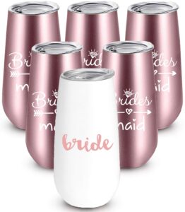 bride to be champagne flute | 6 oz bride tribe stainless steel wine tumblers | engagement wedding gifts bridesmaids mugs bachelorette party supplies & games | insulated skinny rose gold cups