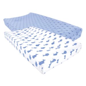 hudson baby unisex baby cotton changing pad cover, blue whale, one size