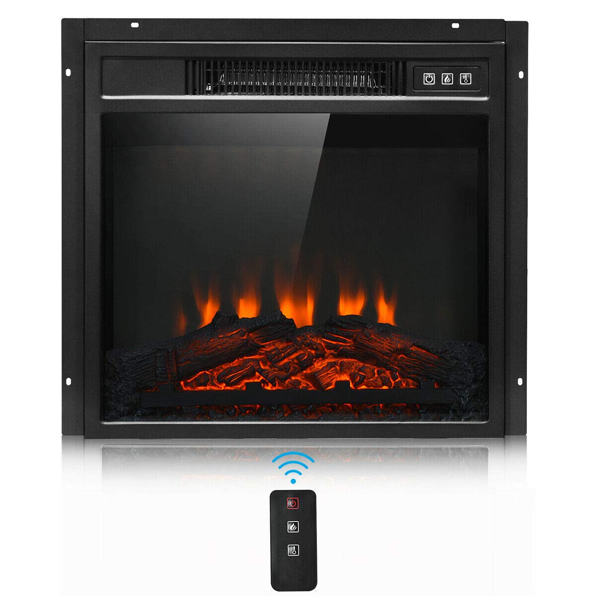 18"x17" 1400W Freestanding Electric Fireplace Mantel Insert With Remote Control Wall-Mounted Heater Realistic Flame Effect 3 Levels Flame Brightness Can Place in TV Stand Operates With Or Without Heat