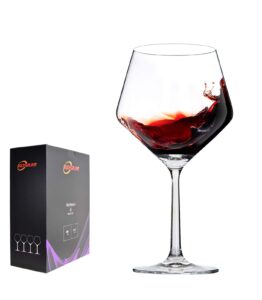 kosiun, wine glasses, hand blown,large bowl, lead-free crystal, long stem, 23-ounces, burgundy, set of 4