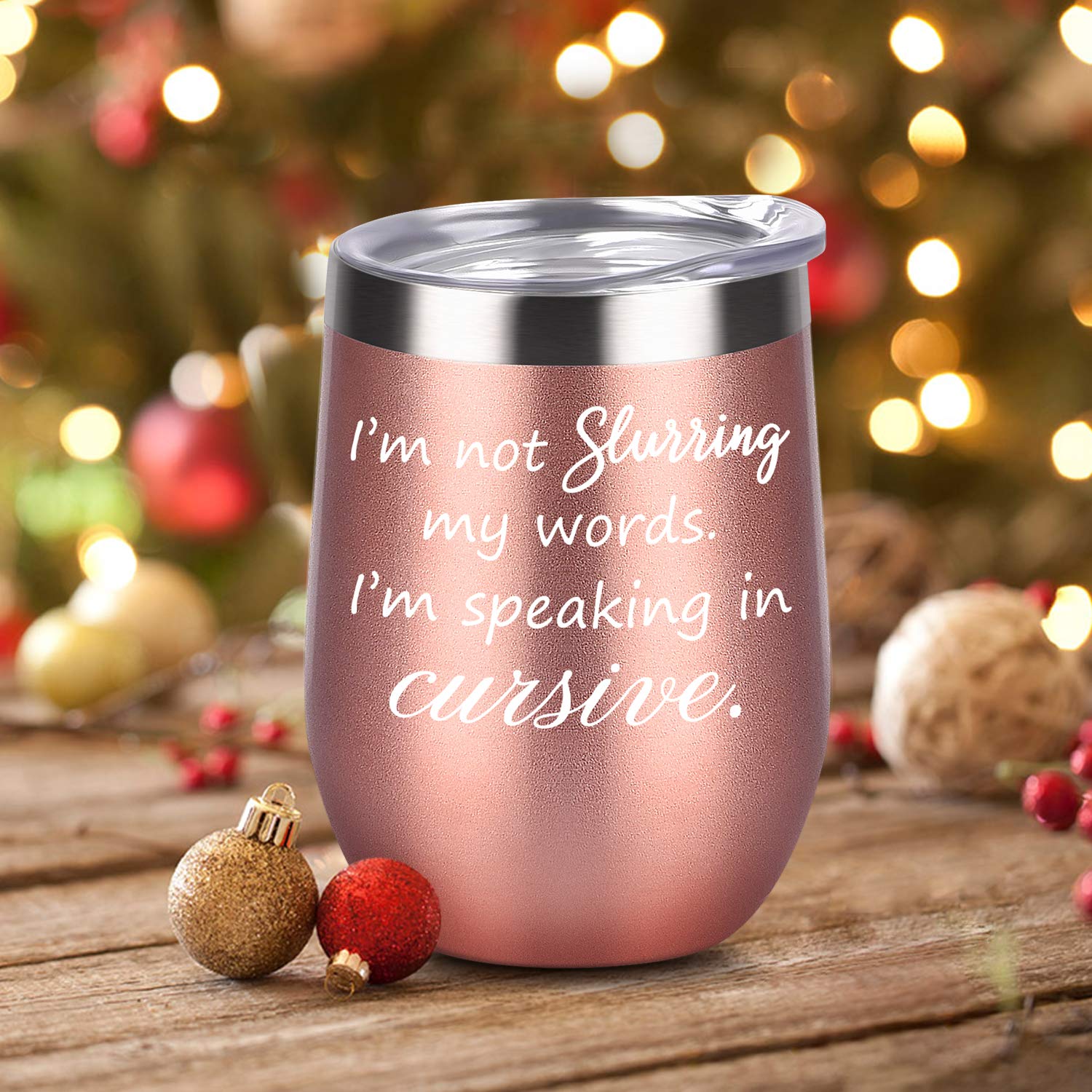 Qtencas I'm Not Slurring My Words I'm Speaking in Cursive Wine Tumbler, Funny Tumbler Ideas for Women Friends Sisters, 12 Oz Cute Insulated Stainless Steel Wine Tumbler with Lid