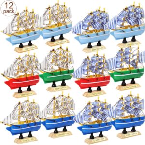 blulu 12 pieces sailing ship model decor 12 style plastic miniature sailing boat model handmade vintage nautical sail ship for tabletop ornament, ocean theme and home decor