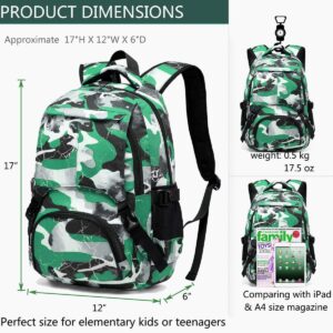 BLUEFAIRY Kids Backpacks for Boys Girls Elementary School Bags Bookbag Kindergarten Primary Secondary (Green Camo)