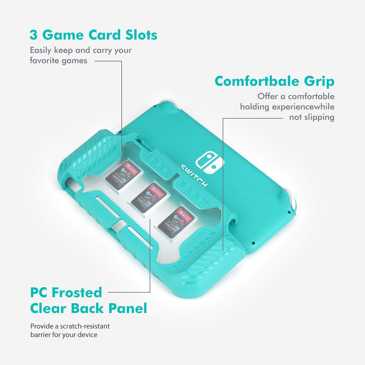 KIWIHOME Switch Lite Protective Case, Portable Cover Grip Case Only for Nintendo Switch Lite with Comfortable Grip & Game Card Slots (Turquoise)