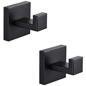 ygivo bathroom hooks, towel robe/coat clothes hook matte black sus304 stainless steel square hanger wall hooks heavy duty for bath kitchen bedroom garage hotel wall mounted 2 pack