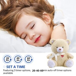 BEREST Sleeping Bear Baby Sleep Soother- Mom's Heartbeat White Noise Machine Infant Stuffed Animal Bear Toy Sleeping Aid, Nursery Decor with Baby Cry Sensor, Night Light, 9 Soothing Sounds Therapy