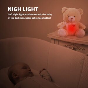 BEREST Sleeping Bear Baby Sleep Soother- Mom's Heartbeat White Noise Machine Infant Stuffed Animal Bear Toy Sleeping Aid, Nursery Decor with Baby Cry Sensor, Night Light, 9 Soothing Sounds Therapy