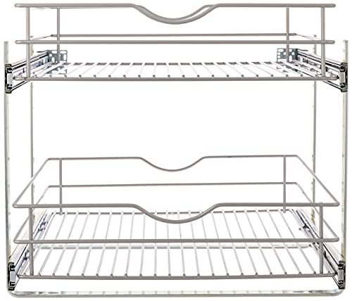 Knape & Vogt RS-DBLMUB-20-FN 20.625 in. W x 21.75 in. D x 16.25 in. H Double Tier Pull Out Cabinet Organizer, Frosted Nickel