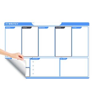 peel and stick whiteboard calendar, large weekly organizer, 24 x 36 in - stain proof white board dry erase surface, and reusable adhesive backing