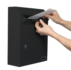 durabox wall mount locking drop box, heavy duty steel mailbox for rent payments, mail, keys, cash, checks - safe storage dropbox for after hours deposits w500 (black)