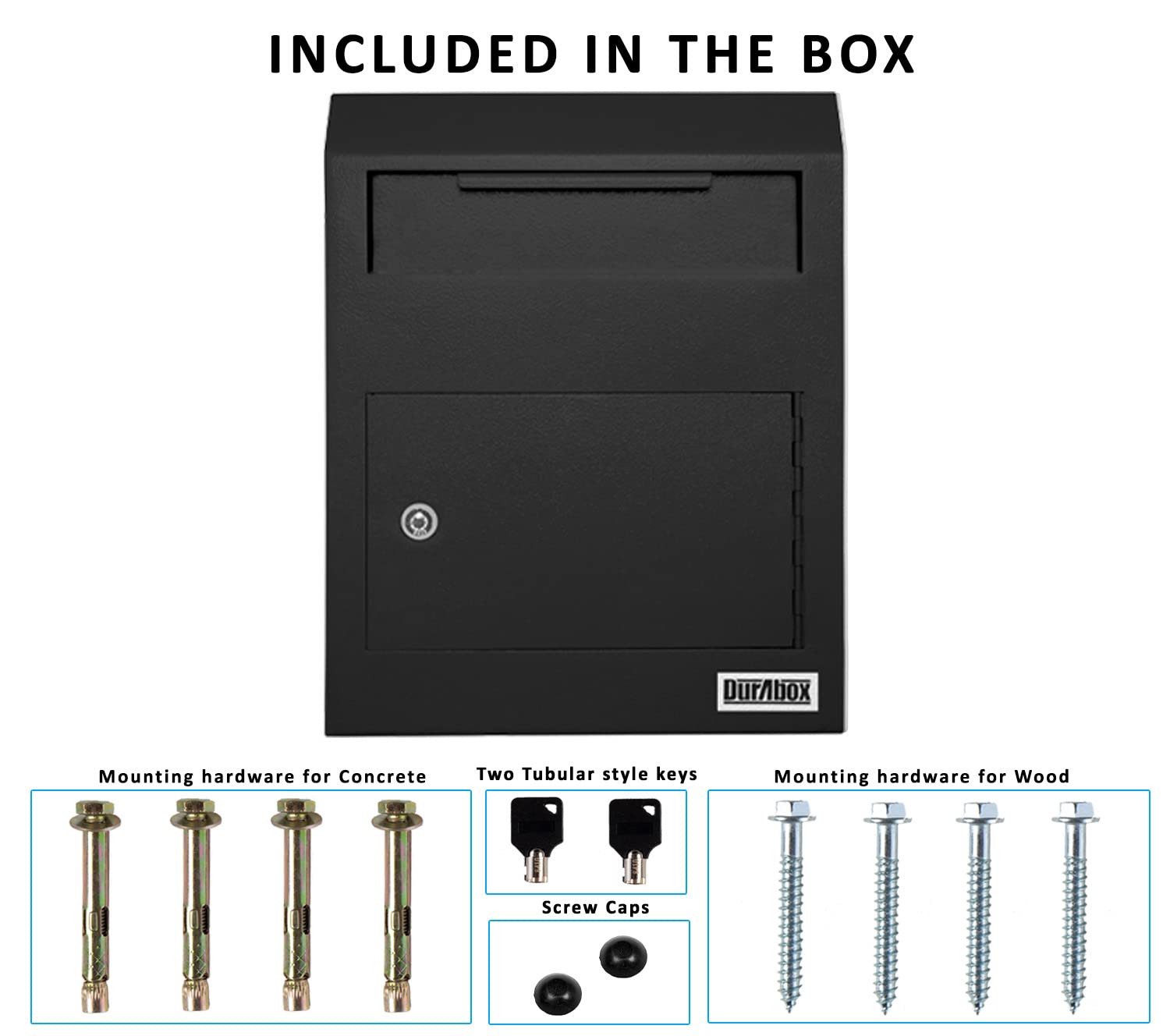 DuraBox Wall Mount Locking Drop Box, Heavy Duty Steel Mailbox for Rent Payments, Mail, Keys, Cash, Checks - Safe Storage Dropbox for After Hours Deposits W500 (Black)