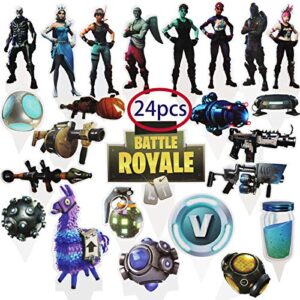 Video Game Birthday Party Supplies for Game Fans, 24 Pcs Battle Royale Cupcake Toppers(24 Styles)，Happy Birthday Cupcake toppers for boys Party Supplies,Battle Royale Game party supplies