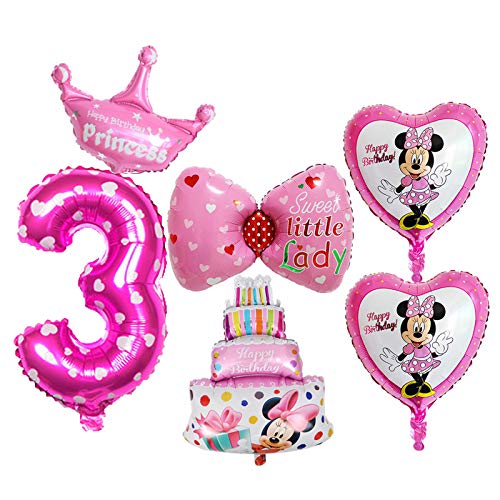 BCD-PRO 3rd Birthday Mickey Mouse Balloons for Girl 6 pcs - Party Supplies - Ribbons included