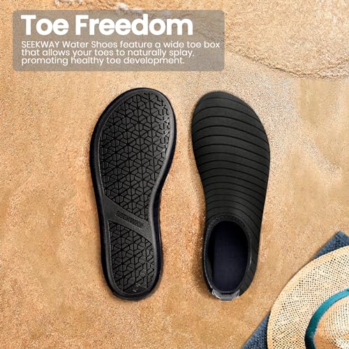 SEEKWAY Water Shoes Women Men Adult Quick-Dry Aqua Socks Barefoot Non Slip for Beach Swim River Pool Lake surf Black SK002(U) 8.5-9.5 Women/7.5-8.5 Men