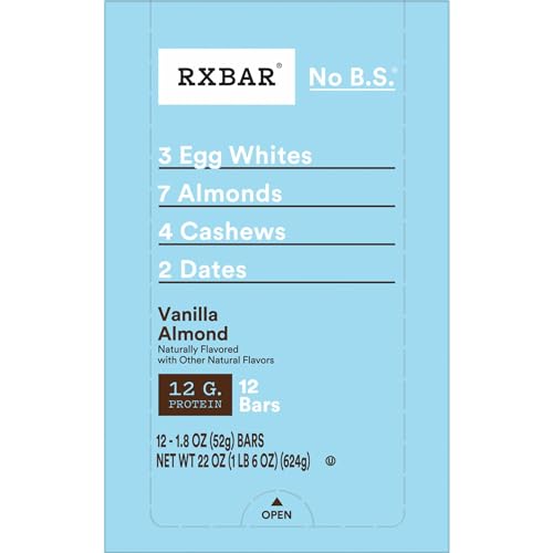 RXBAR Protein Bars, Protein Snack, Snack Bars, Vanilla Almond, 22oz Box (12 Bars)