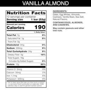 RXBAR Protein Bars, Protein Snack, Snack Bars, Vanilla Almond, 22oz Box (12 Bars)