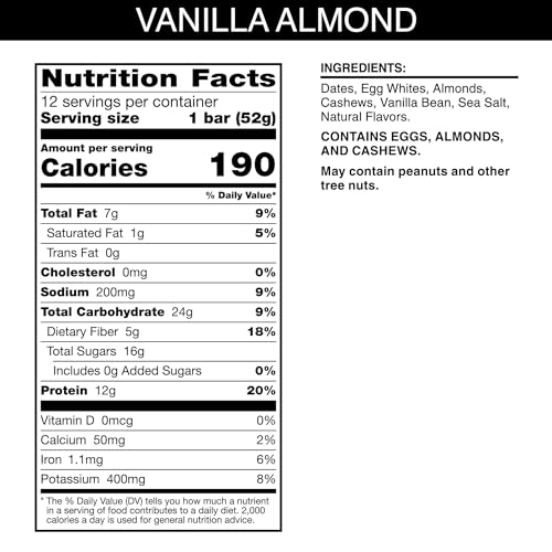 RXBAR Protein Bars, Protein Snack, Snack Bars, Vanilla Almond, 22oz Box (12 Bars)