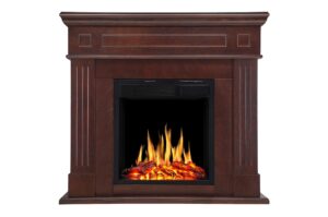 joy pebble electric fireplace mantel wooden surround firebox freestanding fireplace hearter with realistic log flame & remote control, 750/1500w (black)