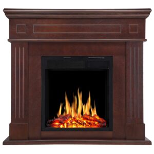 Joy Pebble Electric Fireplace Mantel Wooden Surround Firebox Freestanding Fireplace Hearter with Realistic Log Flame & Remote Control, 750/1500W (Black)