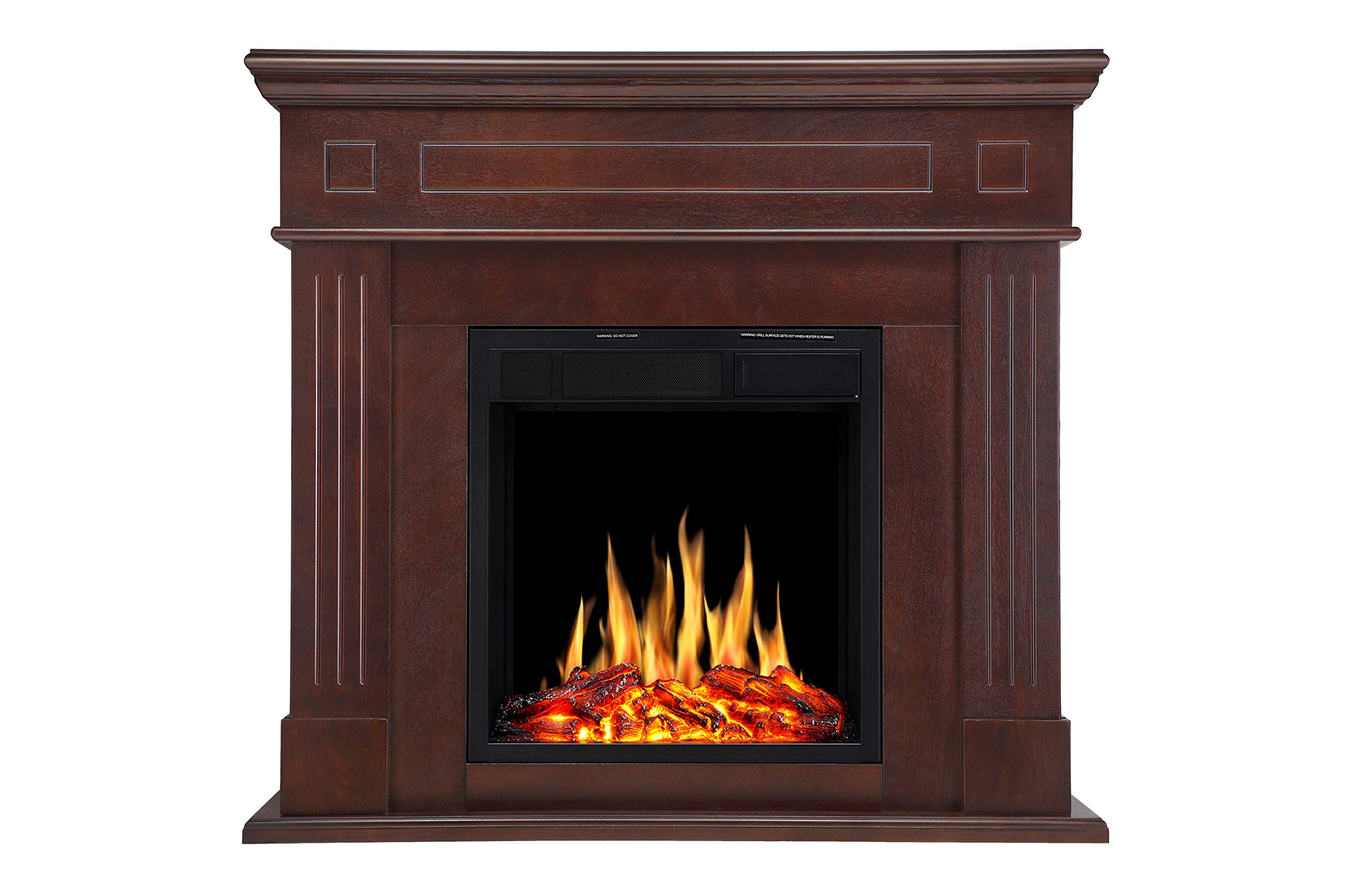 Joy Pebble Electric Fireplace Mantel Wooden Surround Firebox Freestanding Fireplace Hearter with Realistic Log Flame & Remote Control, 750/1500W (Black)