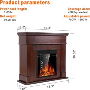 Joy Pebble Electric Fireplace Mantel Wooden Surround Firebox Freestanding Fireplace Hearter with Realistic Log Flame & Remote Control, 750/1500W (Black)