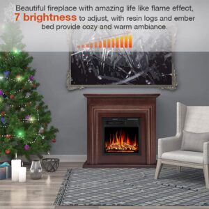 Joy Pebble Electric Fireplace Mantel Wooden Surround Firebox Freestanding Fireplace Hearter with Realistic Log Flame & Remote Control, 750/1500W (Black)