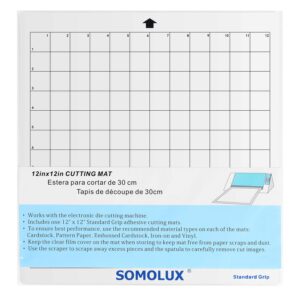somolux 5 pcs adhesive cutting mat standard-grip suit for silhouette cameo, kricut die cutting machine, 12 ×12 value 5 pack