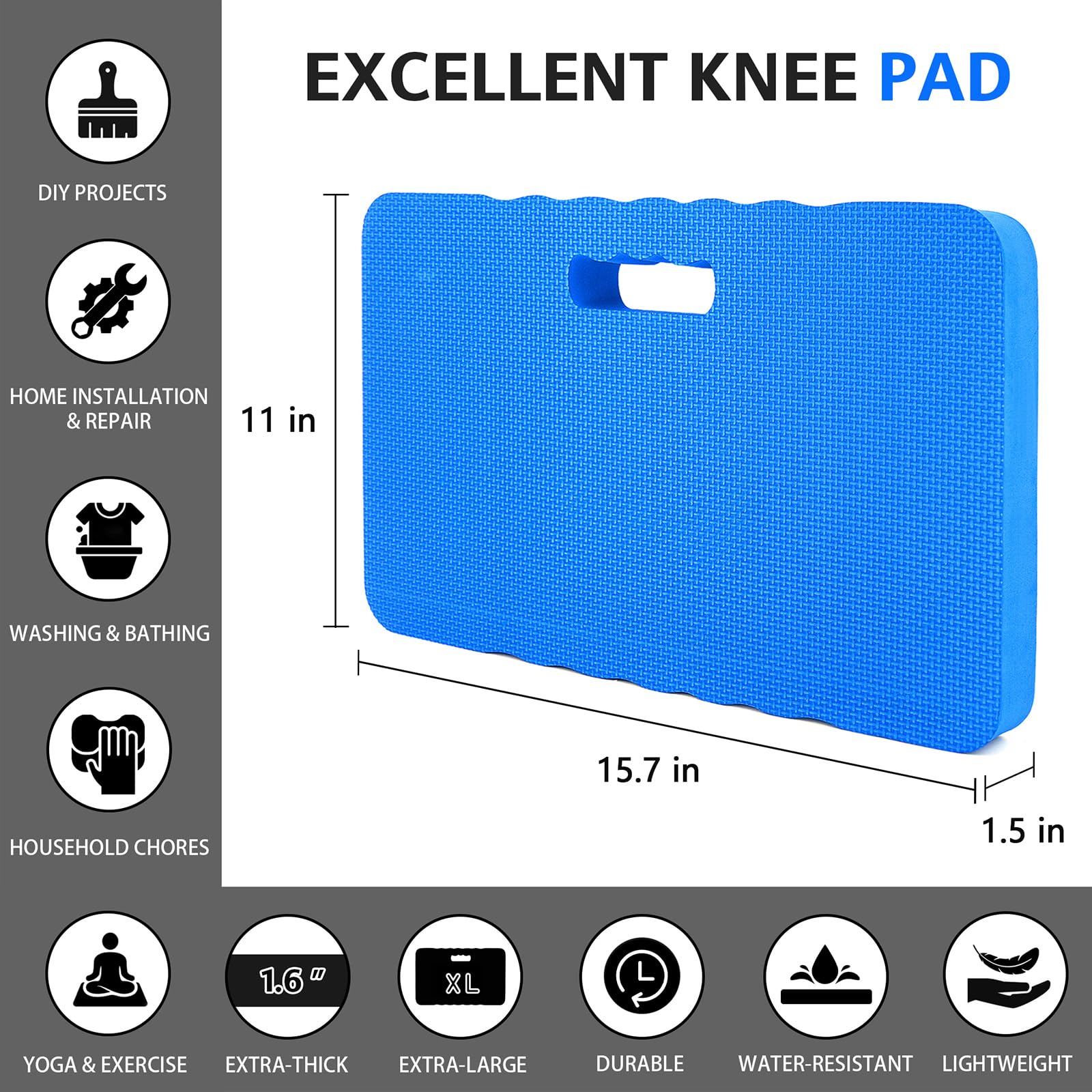 HOOPLE Extra Thick Kneeling Pad, Soft Foam Kneeling Cushion, Waterproof Knee Pads, Lightweight Knee Mat for Bathing, Workout Supplies, Exercise Yoga, Garden Work Gifts 15.7 x 11 Inches Blue